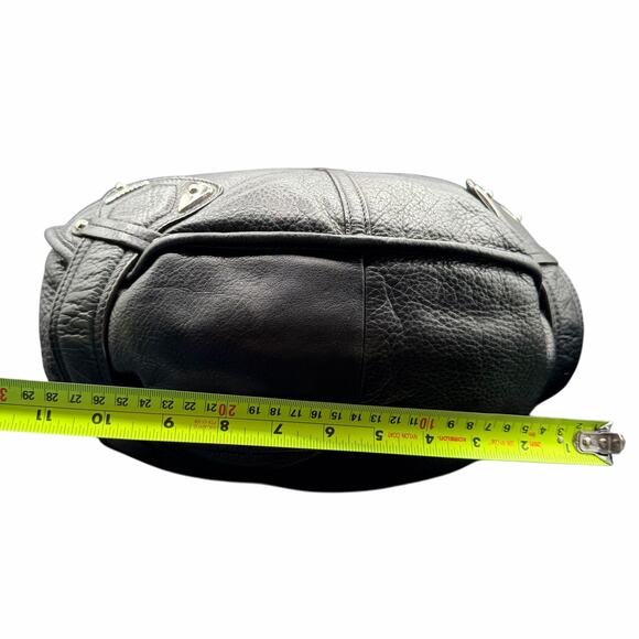 B Makowsky Black Pebbled Leather Hobo Shoulder Bag Slouchy Belted Style - Picture 9 of 13